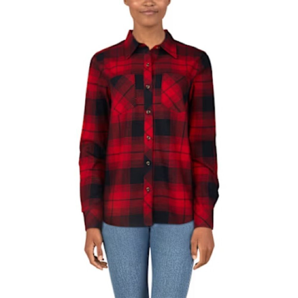 Natural Reflections Flannel, red black, long sleeve button down size small -NWT